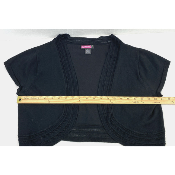 Womens Short Cardigan Size 1X  Black Open Circular Front Sweater Jacket - Picture 4 of 8